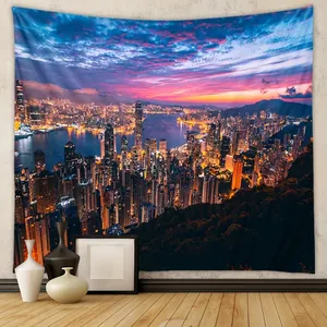 Urban City Nightscape Wall Tapestry Polyester Fabric Hanging Background Cloth For Bedroom Living Room Decor Aesthetic