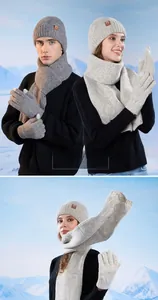 Winter thermal knit set with touchscreen gloves, scarf, and beanie for outdoor warmth