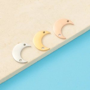 Crescent Moon Charm Pendant 304 Stainless Steel With Rhinestone Mirror Polished DIY Jewelry Accessory