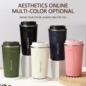 Insulated stainless steel coffee mugs in five matte colors with leak-proof lids