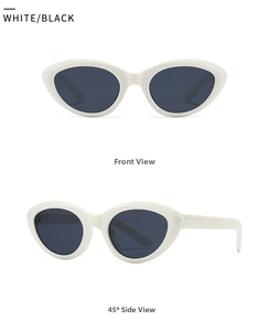 Detail view of oval white marble pattern sunglasses with dark lenses from multiple angles