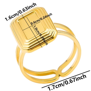 Minimalist 14k gold plated 304 stainless steel rectangle signet ring with dimension markings