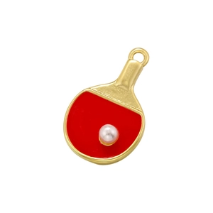 Kreativer goldener Tischtennisschläger-Anhänger mit roter Emaille und weißer Perle