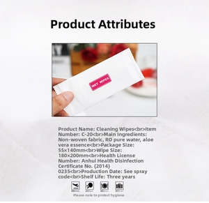 Detail of disposable non-woven wet wipes with RO water and aloe vera extract specs