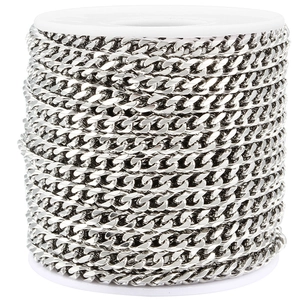 Bulk spool of silver stainless steel Cuban curb chain for DIY jewelry making and crafts