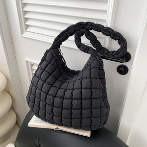 Large Capacity Nylon Quilted Shoulder Bag Solid Color Fashion Puffy Cloud Tote Bag Urban Minimalist Casual Crossbody Bag For Women