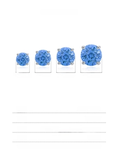 Size comparison chart for silver earrings showing 5mm to 8mm blue cubic zirconia studs