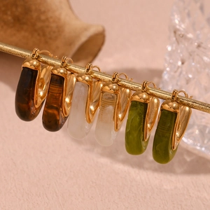 Minimalist 18K gold plated C-hoop earrings with amber, white and green acrylic accents