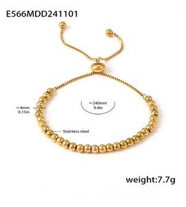 Detailed view of a 4mm gold-plated stainless steel bead bracelet with adjustable box chain