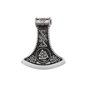 Pendaglio Martello di Thor Vikingo con simboli Valknut e nodi celtici in stile punk