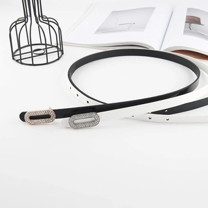 Women Thin Waist Belt PU Leather Shiny Rhinestone Buckle Decorative Skinny Dress Belt For Ladies Fashion Accessory