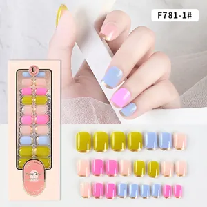French Style Press On Nails Macaron Color Coffin Square Artificial Fake Nails Detachable DIY Manicure For Women ABS Resin