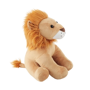 Adorable peluche de lion réaliste en position assise avec une crinière orange vif