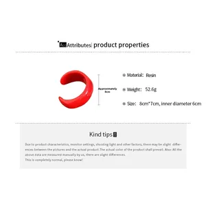 Detailed specs of red acrylic resin bangle featuring 8cm diameter and 52.6g weight