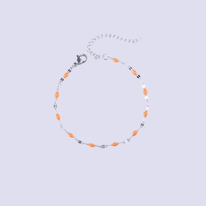 Silver stainless steel chain bracelet with orange enamel beads and lobster clasp