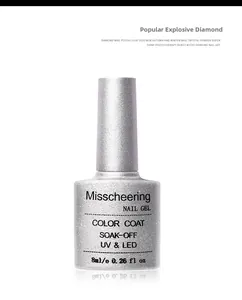Macro detail of 8ml silver diamond glitter nail gel bottle with reflective texture