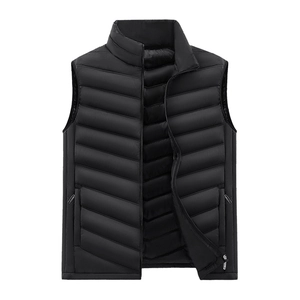 Men's high-quality black lightweight slim fit puffer vest with stylish stand collar