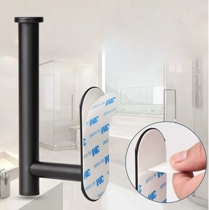 Black adhesive wall hook with 3M PE FOAM backing for drill-free bathroom storage