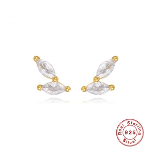 Minimalist S925 sterling silver stud earrings with marquise-cut white zircons in gold finish