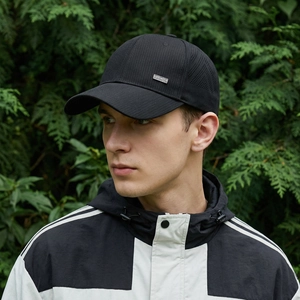 Breathable black mesh baseball cap for men with silver Sports metal badge detail