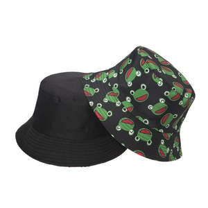 Cappelli a secchiello neri classici e con carini motivi a rana verde per donna in cotone