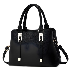 Classic black leather handbag with gold hardware and adjustable strap for women