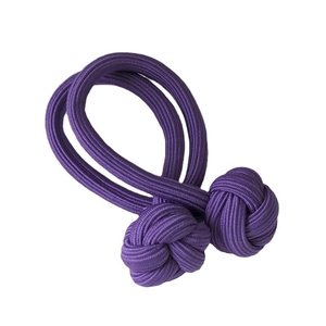 Pair of purple woven elastic hair ties with round knots for high ponytail styling