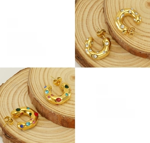 Polished 18K gold plated hoop earrings with colorful rhinestones and crystal accents