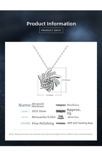 Detailed size specifications for S925 silver windmill pendant with 0.5ct moissanite stone