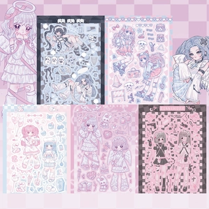 Anime girl stickers set with Y2K and angel designs for DIY scrapbooking and planners