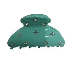 Mint green shark hair claw clip with star-shaped sparkling rhinestones for women