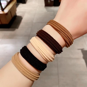 5-piece set of thick high-elastic hair ties in earth tones on a person's wrist