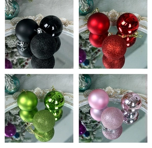 Detail of multi-finish Christmas ball ornaments in matte, glossy, and glitter textures