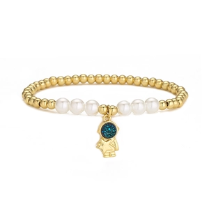 Goldenes Perlenarmband mit weißen Perlen und 18K vergoldetem Astronauten-Anhänger für Damen