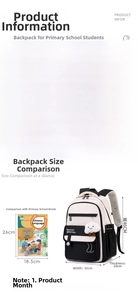 Detailed size specifications and dimensions for the ergonomic lightweight student backpack