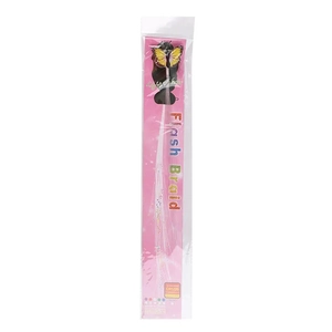 Close-up of LED Flash Braid hair accessory with pink butterfly clip and fiber optic silk