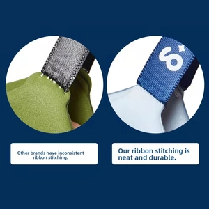 Detail shot of neat stitching on the webbing connectors of a soft makeup sponge