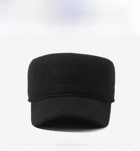 Front detail of black winter cadet cap showing thick wool material and silver sports logo