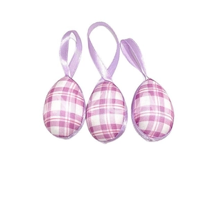 Set of three purple plaid Easter egg hanging ornaments with matching ribbon loops