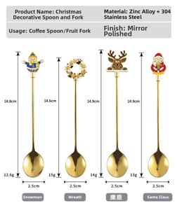 Polished stainless steel Christmas dessert spoons with creative festive cartoon charms