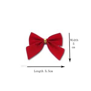 Red velvet Christmas tree bow decoration with gold buckle, 5cm width small festive ornament