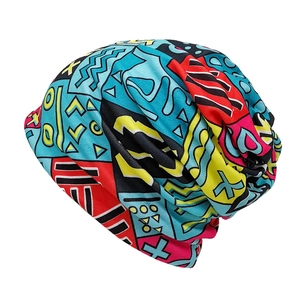 Multifunctional outdoor slouchy beanie with colorful abstract geometric patterns