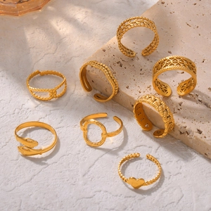Hugging Hands Heart Leaf Stainless Steel Rings Gold Plated Open Adjustable Fashion Jewelry For Women