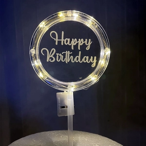 Luminous acrylic Happy Birthday cake topper with LED glowing edge and battery box