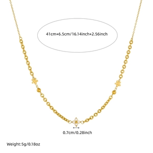 Gold flower necklace with crystal detail on a 41cm stainless steel chain