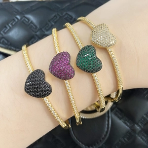 Bracciali a cuore placcati oro 18k con zirconi colorati nero rosa verde e bianco eleganti