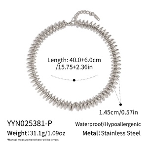 Detailed size specifications for the stainless steel bullet chain necklace with measurements