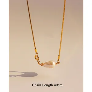 Baroque pearl necklace with gold snake chain 40cm length in elegant minimalist style