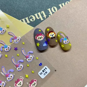 Close-up of 3D embossed cute cartoon nail stickers with Duffy and friends designs