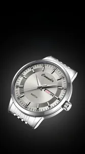 Detail of automatic mechanical men's watch with steel strap and dual calendar display